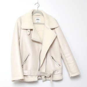 Zara ivory shearling/Sherpa moto jacket. Size Small. Great condition, like new.